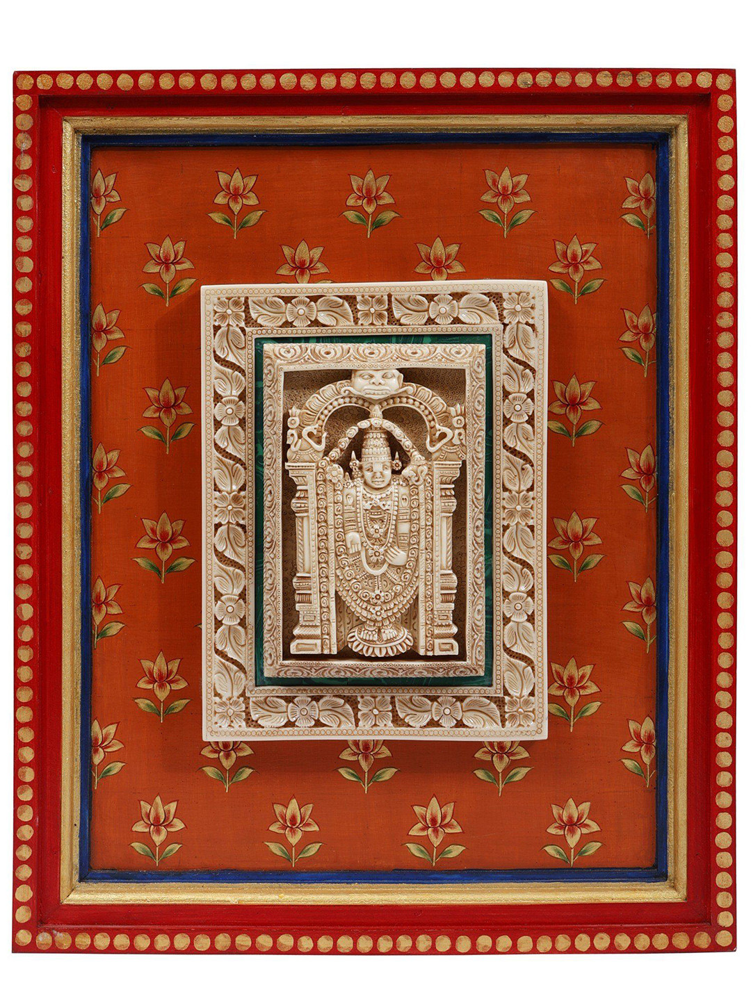 Exotic India Tirupati Balaji Wood Floral Antique Hanging Hall Spiritual Wall Decor-15.7In