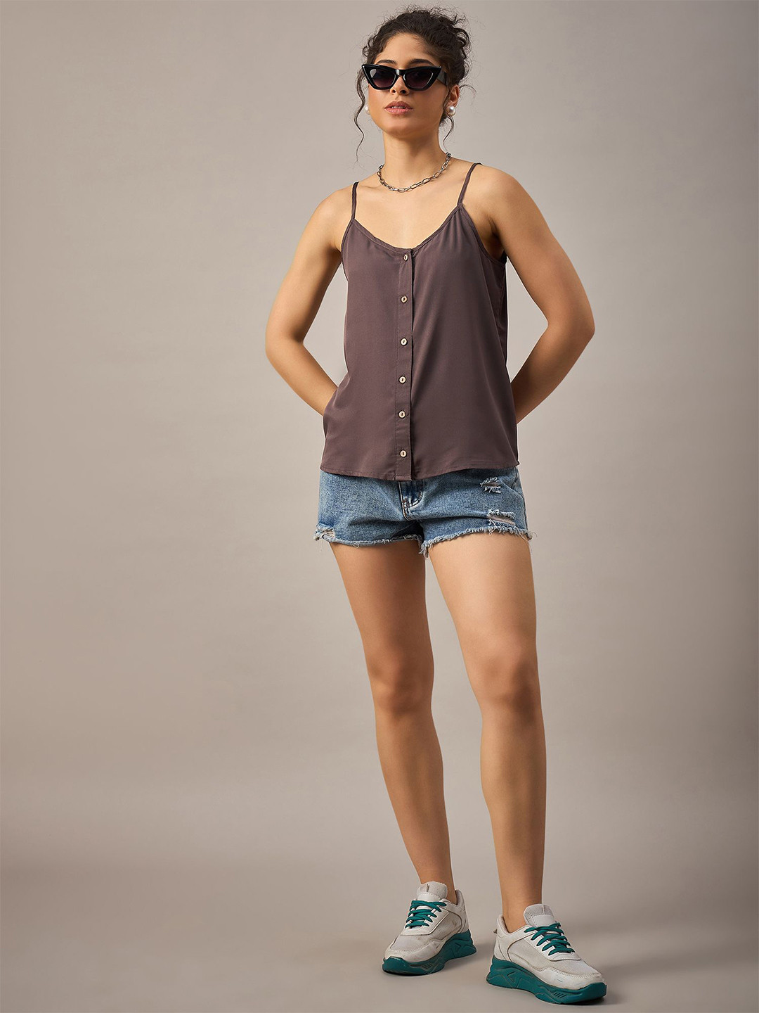 The Roadster Lifestyle Co Front Button Spaghetti Top