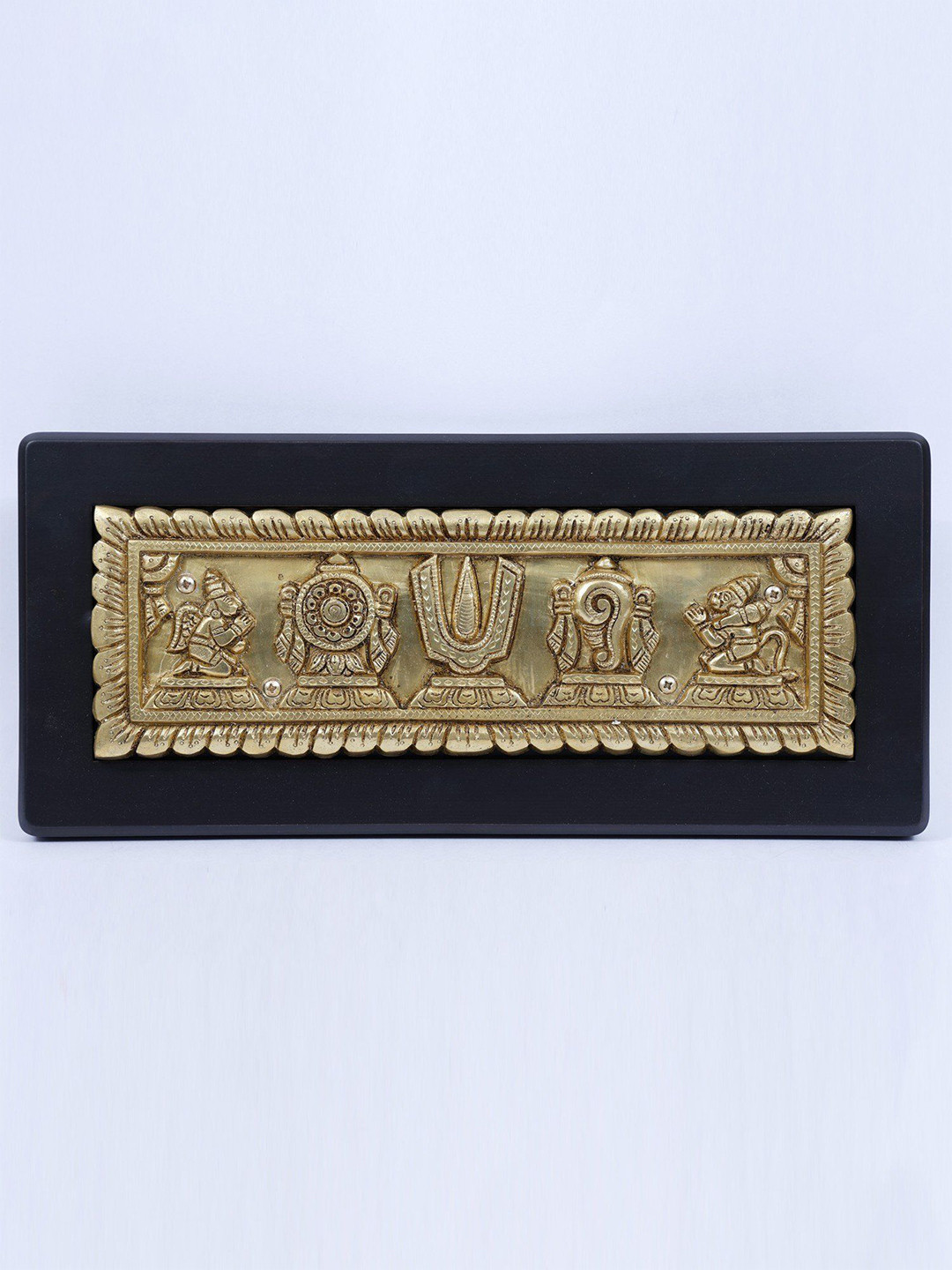 Exotic India Vaishnava Symbols with Garuda and Hanuman Brass Spiritual Wall Decor-6.5In