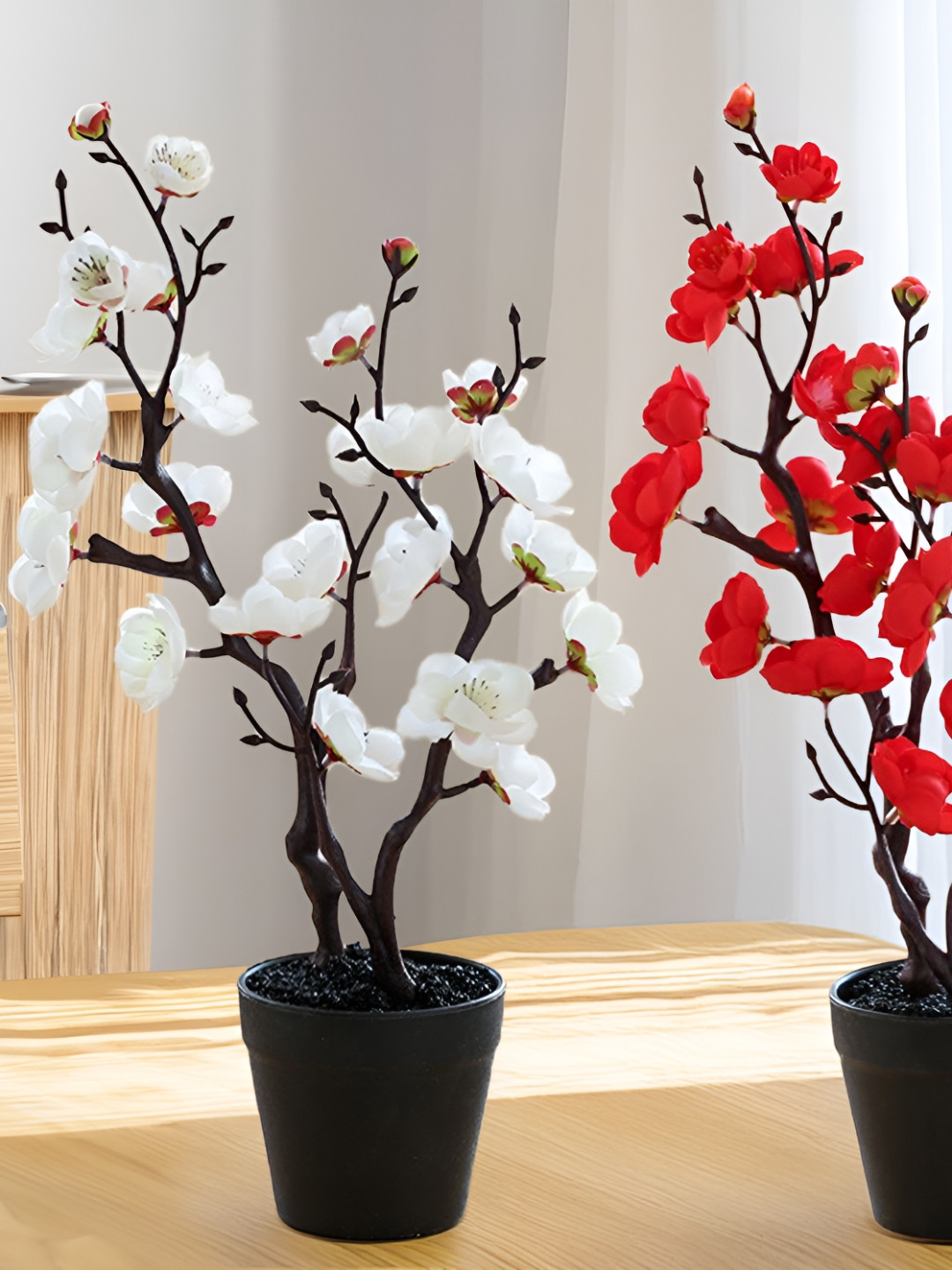 The Better Home Red 2 Pieces Plum Blossom Artificial Flowers With Pot