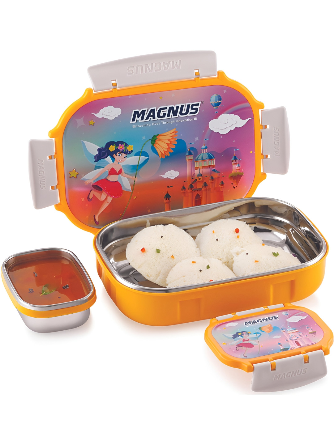 MAGNUS Orange & Blue 2 Pieces Stainless Steel Odor Free Lunchbox