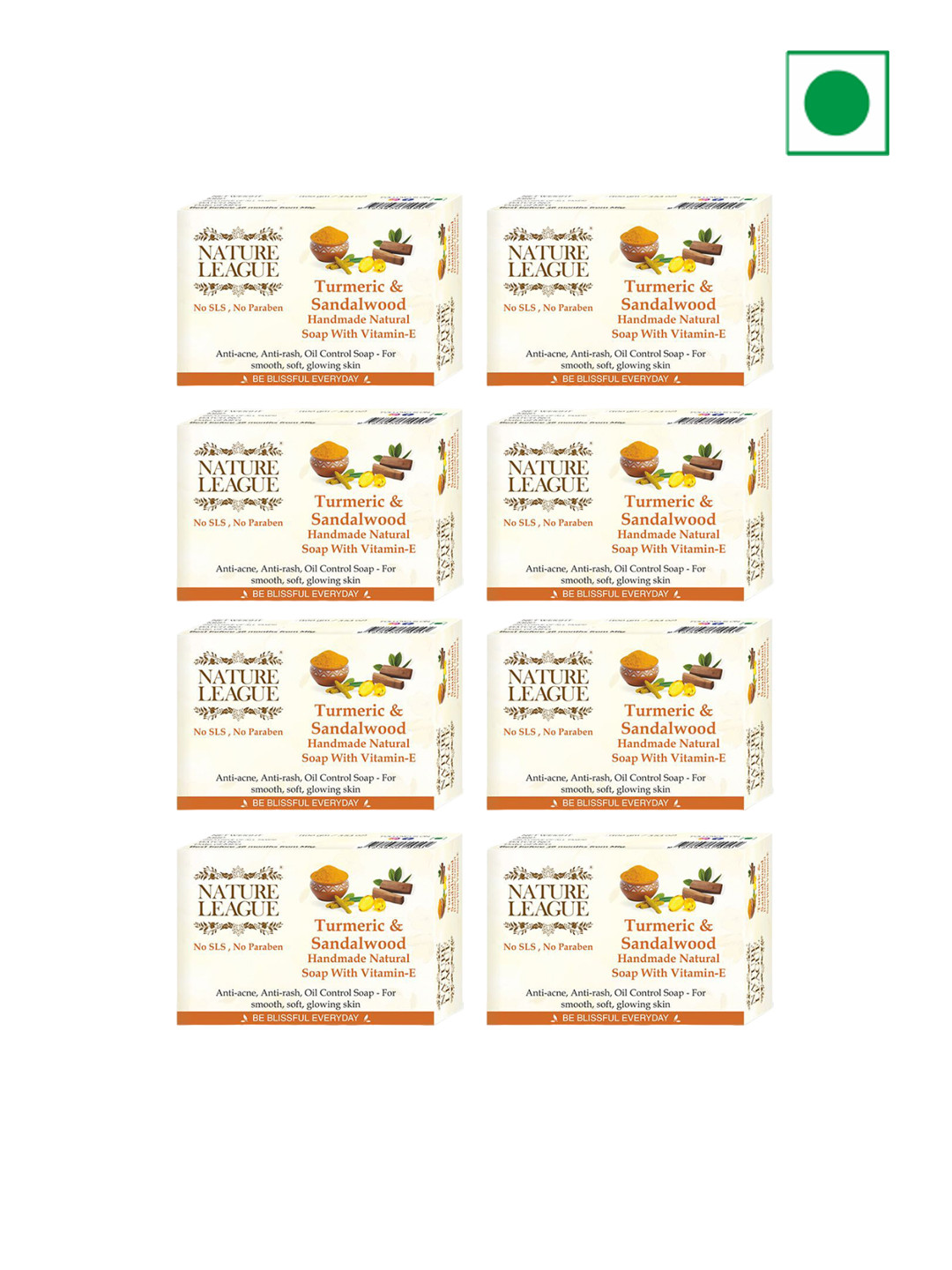 NATURE LEAGUE Set Of 8 Turmeric & Sandalwood Natural Handmade Soap 100g Each