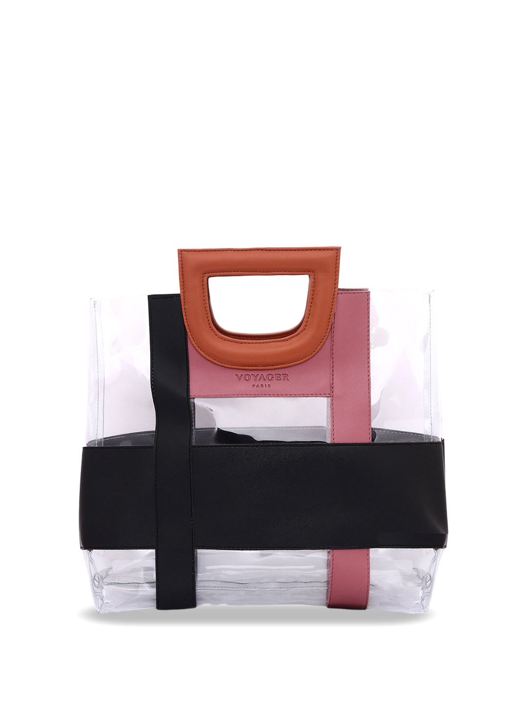 VOYAGER PARIS Ella Semi-Clear Colourblocked Structured Waterproof Large Beach Bag