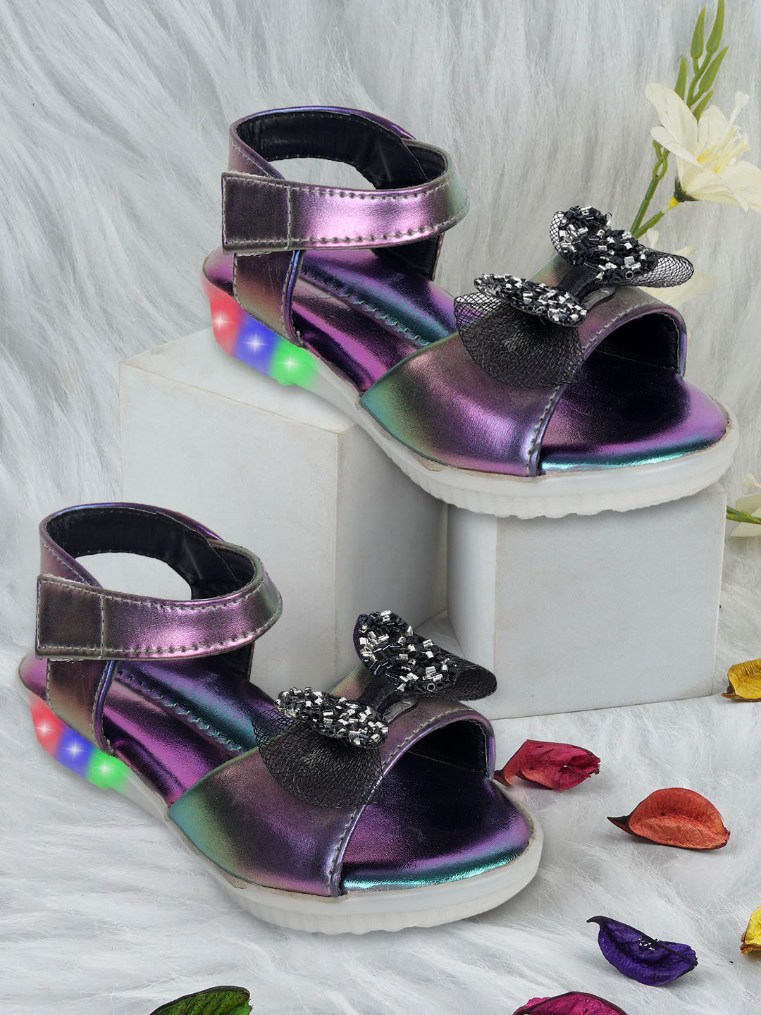 BAESD Girls Bow Detailed LED Flats
