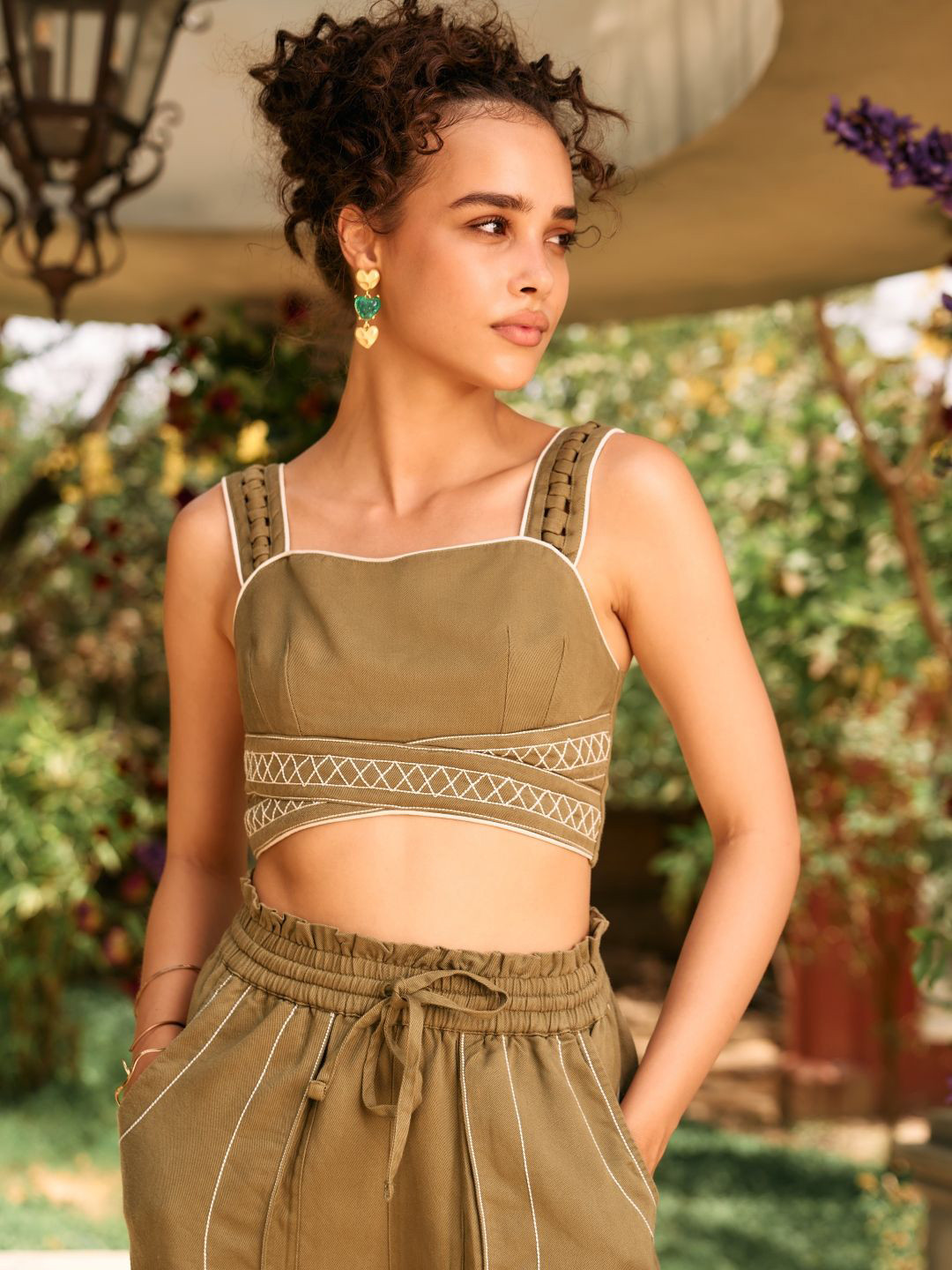 Style Island Print Cotton Schiffli Crop Top