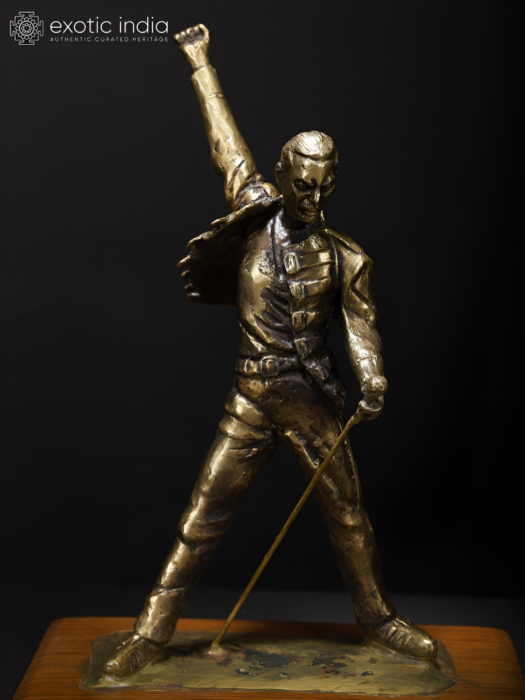 Exotic India Freddie Mercury Gold Brass Metallic Living Room Medium Showpiece - 5.5 Inches