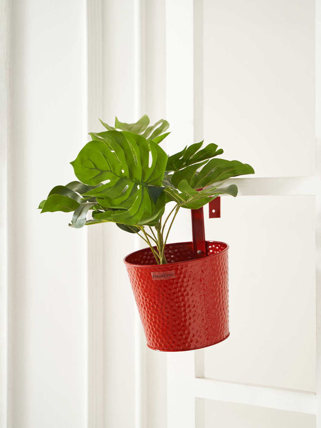 DecorTwist Red Metal Hanging Railing Planter
