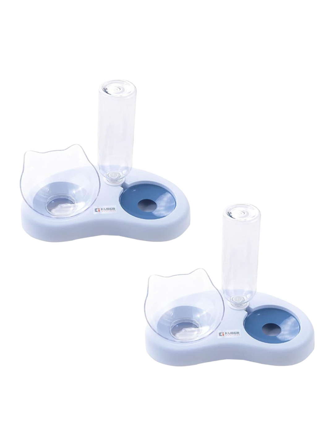 Kuber Industries Pack Of 2 Blue Plastic Pet Bowl With Replaceable Water Bottle