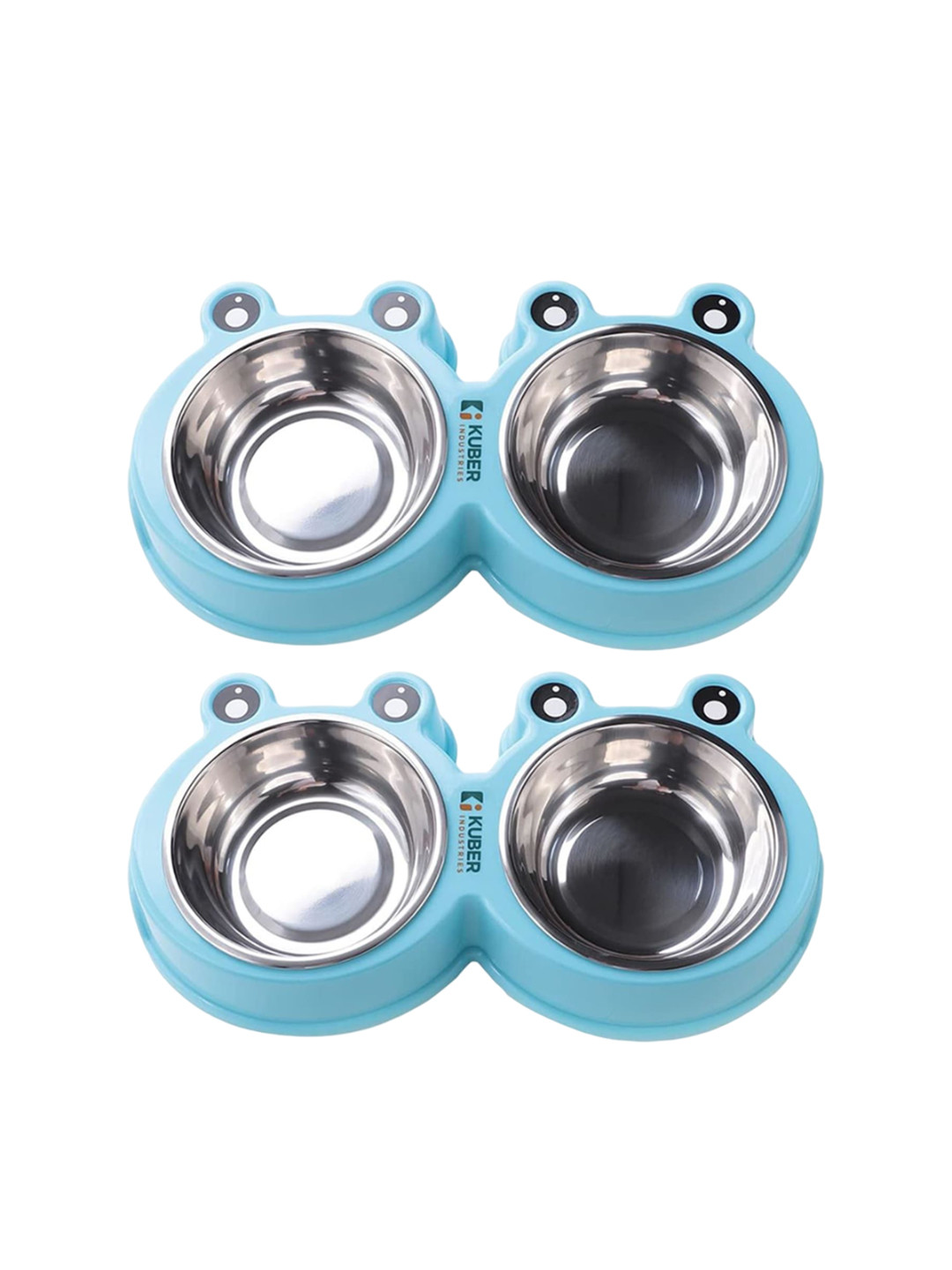 Kuber Industries 2 Pcs Blue Stainless Steel Dog Food Bowl