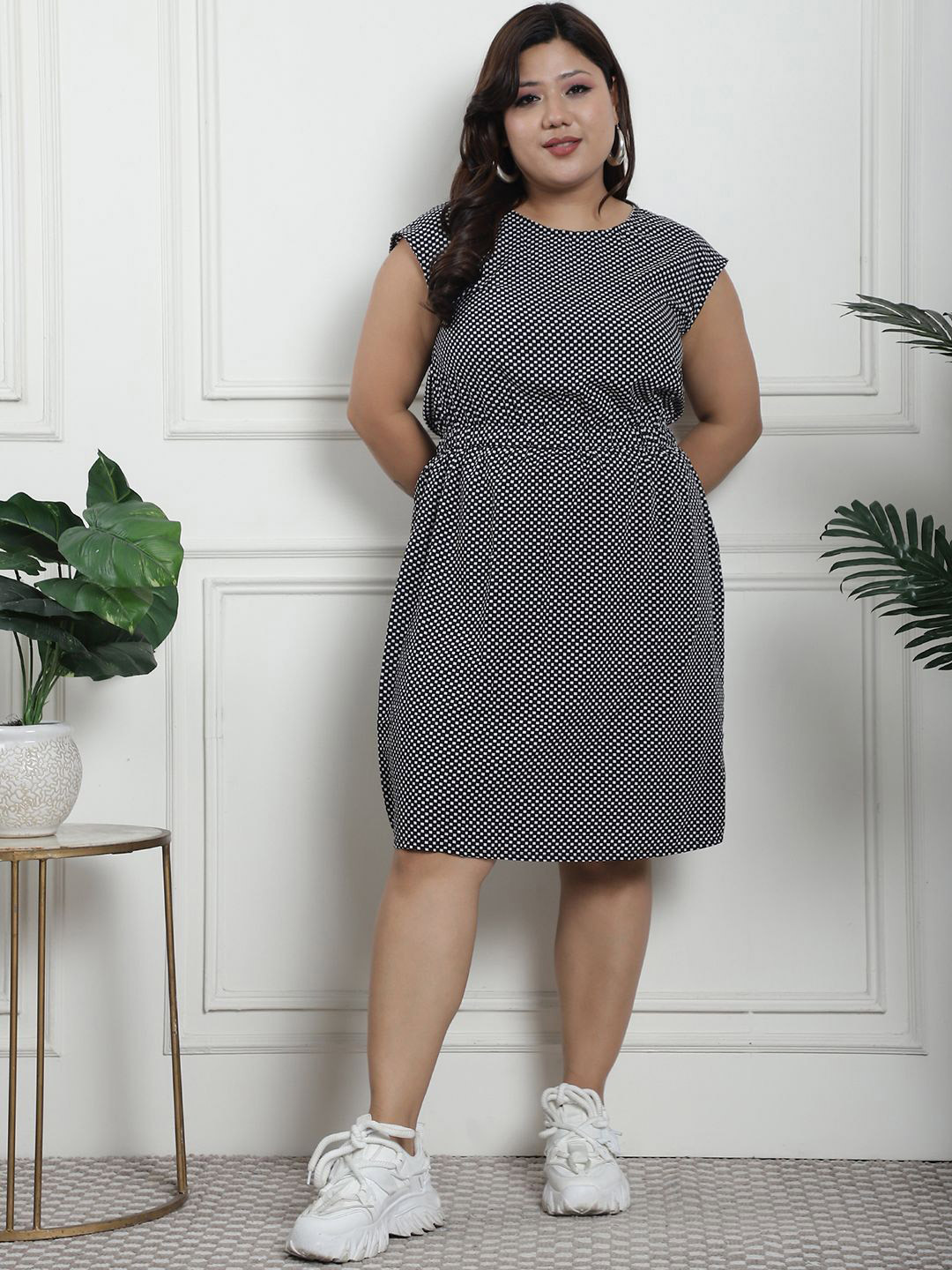 thkgrlz Plus Size Polka Dot Printed A-Line Dress