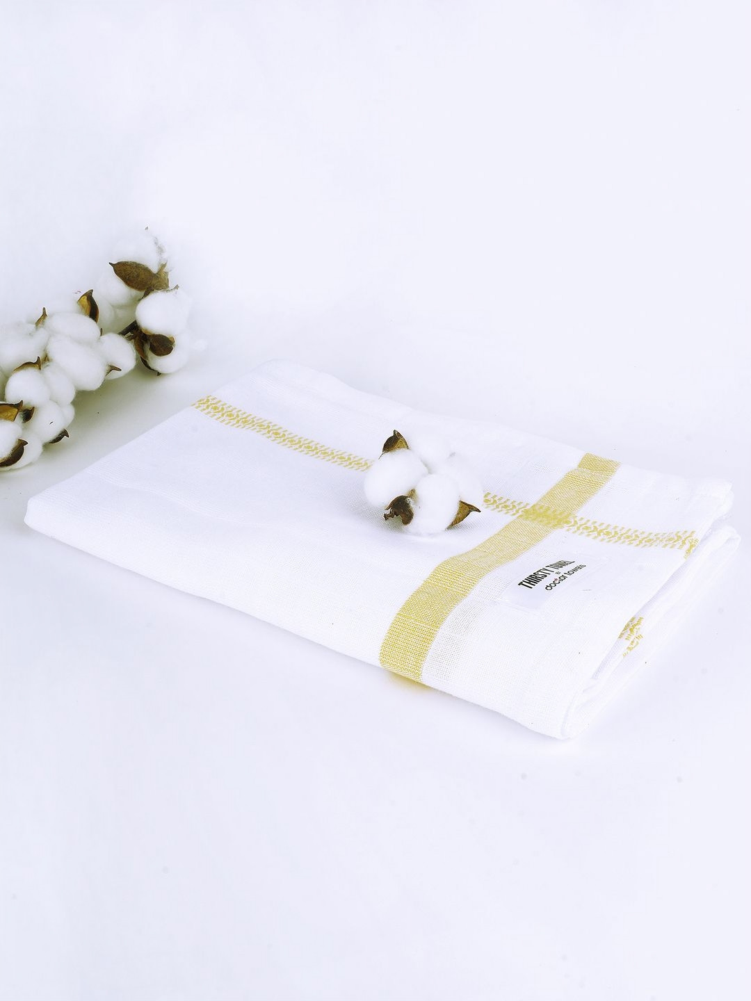 Thirsty Towel White & Yellow Pure Cotton 150 GSM Double Cloth Bath Towel