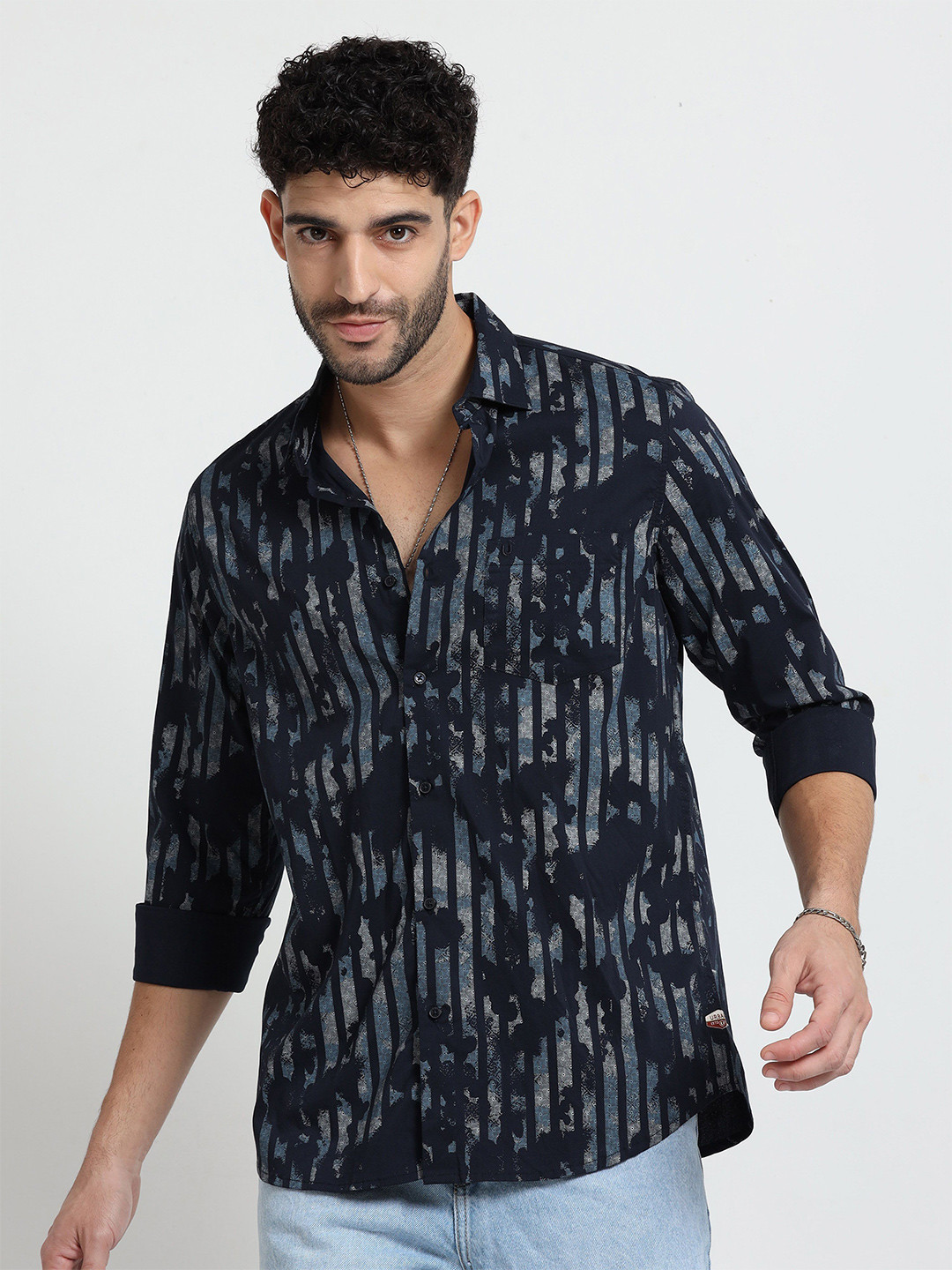 URBARO Men Smart Abstract Printed Slim Fit Pure Cotton Casual Shirt