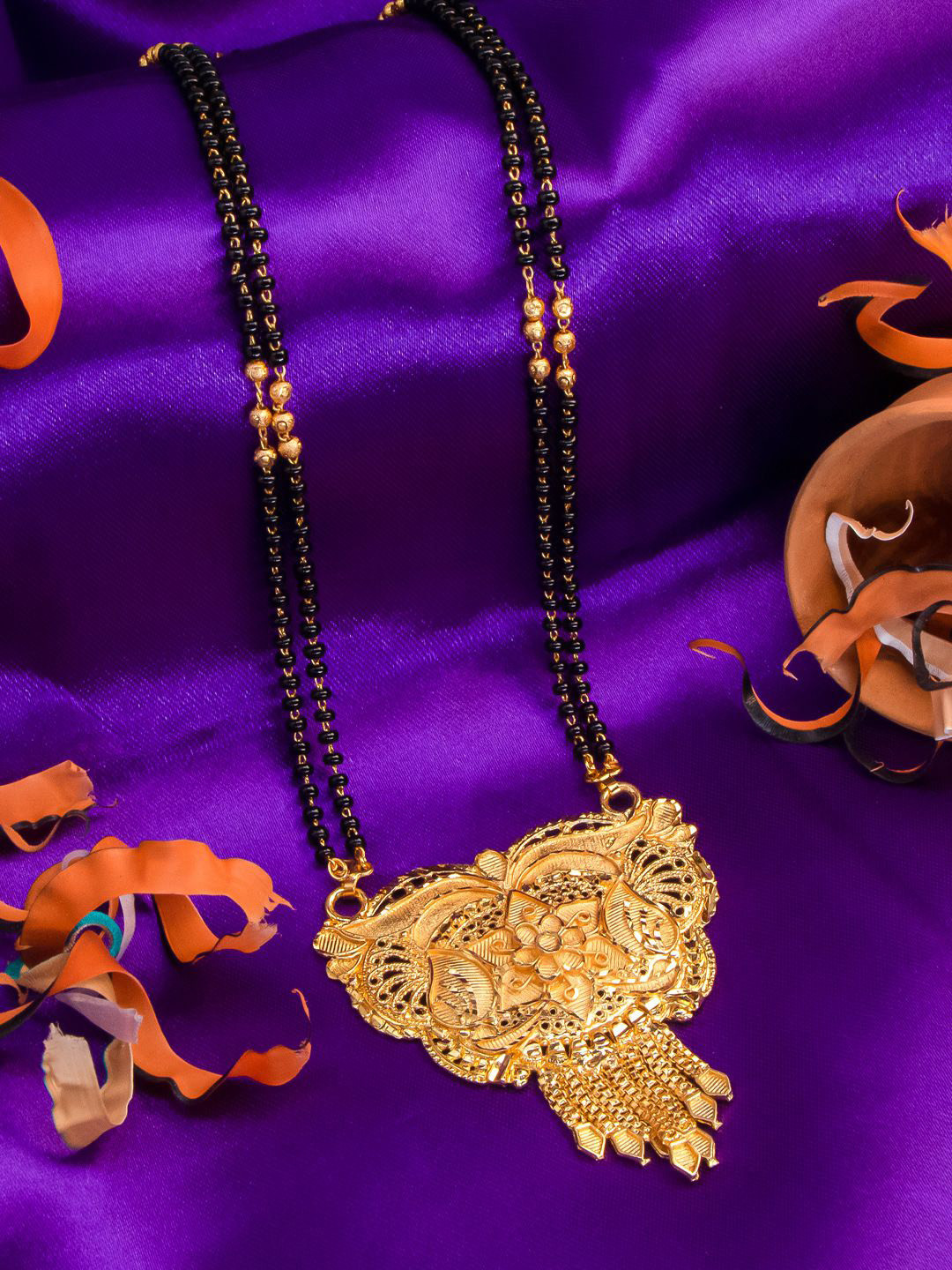 Manikya Gold-Plated Artificial Beads American Diamond Rhodium Mangalsutra