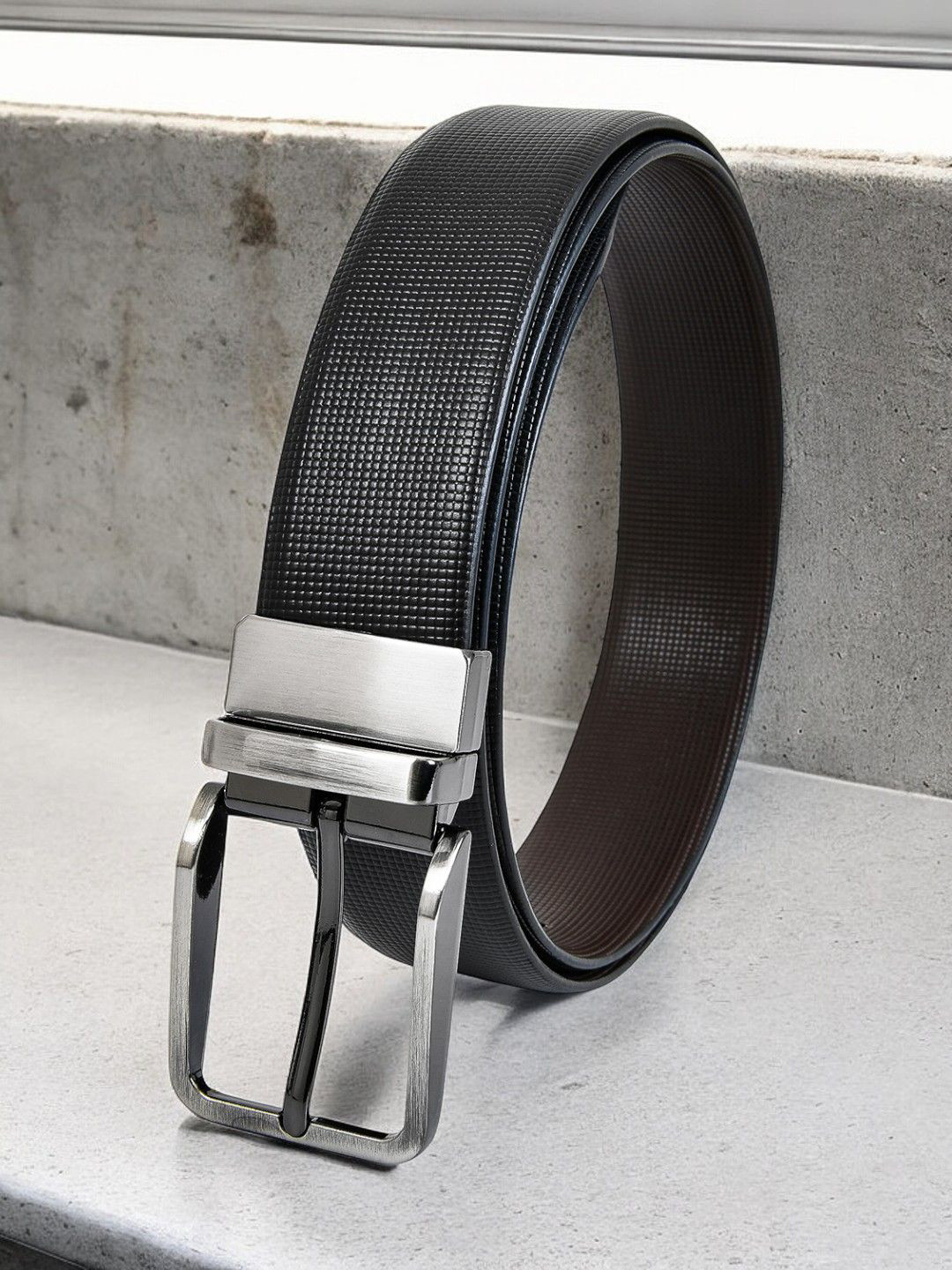 CRUSSET Men Tang Closure Textured Reversible Formal Belt