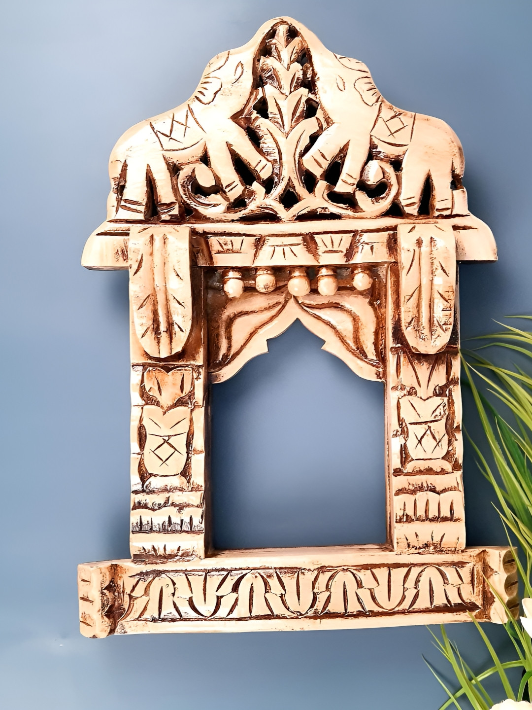 apka mart Elephant Design Wood Hanging Hall Jharokas-12.2In