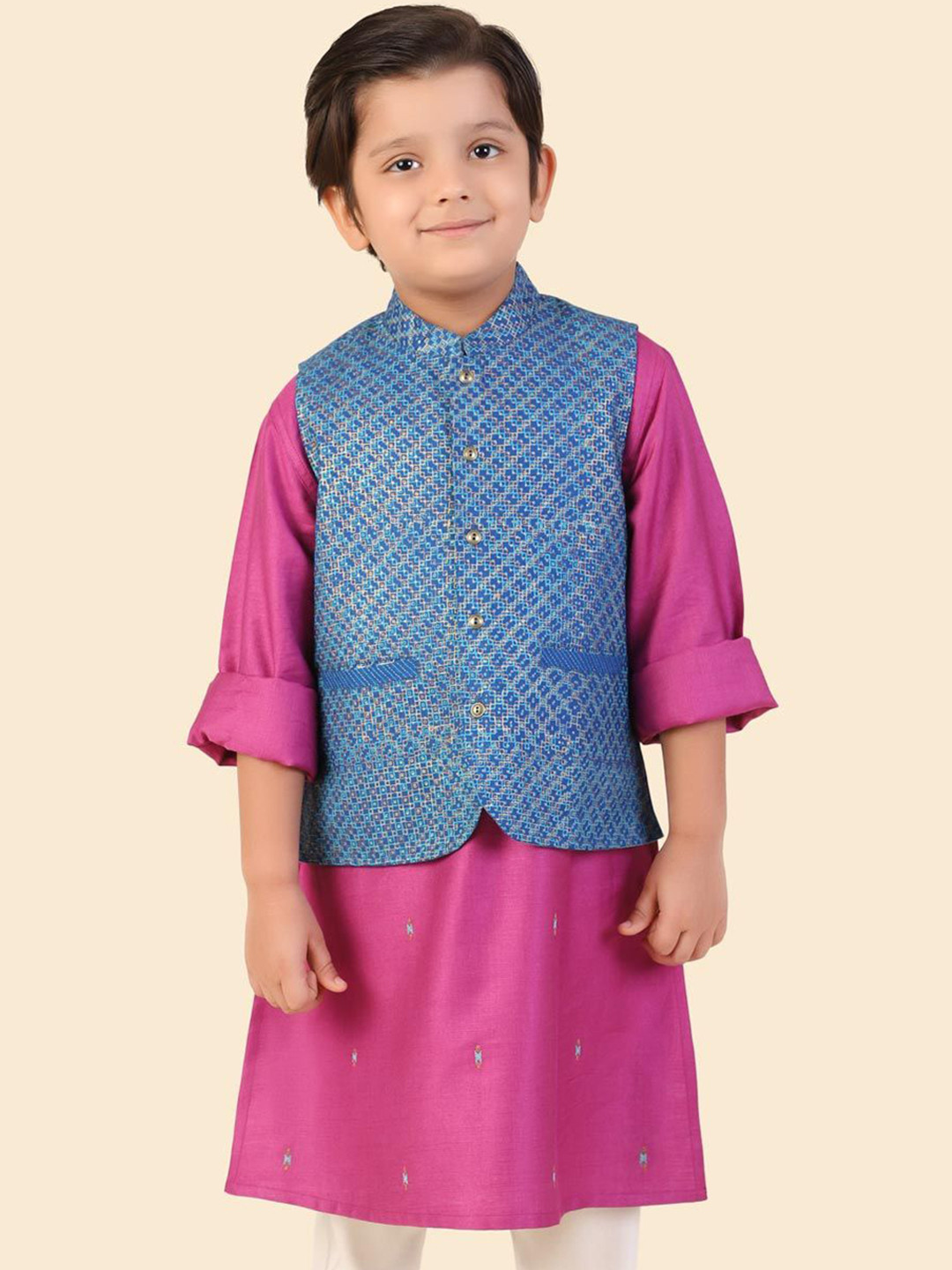 Fabindia Boys Hand Block Printed Nehru Jacket