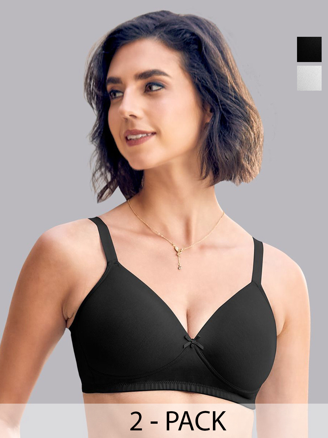 MAASHIE Pack of 2 Medium Coverage Wirefree Padded Bra WH-BLK