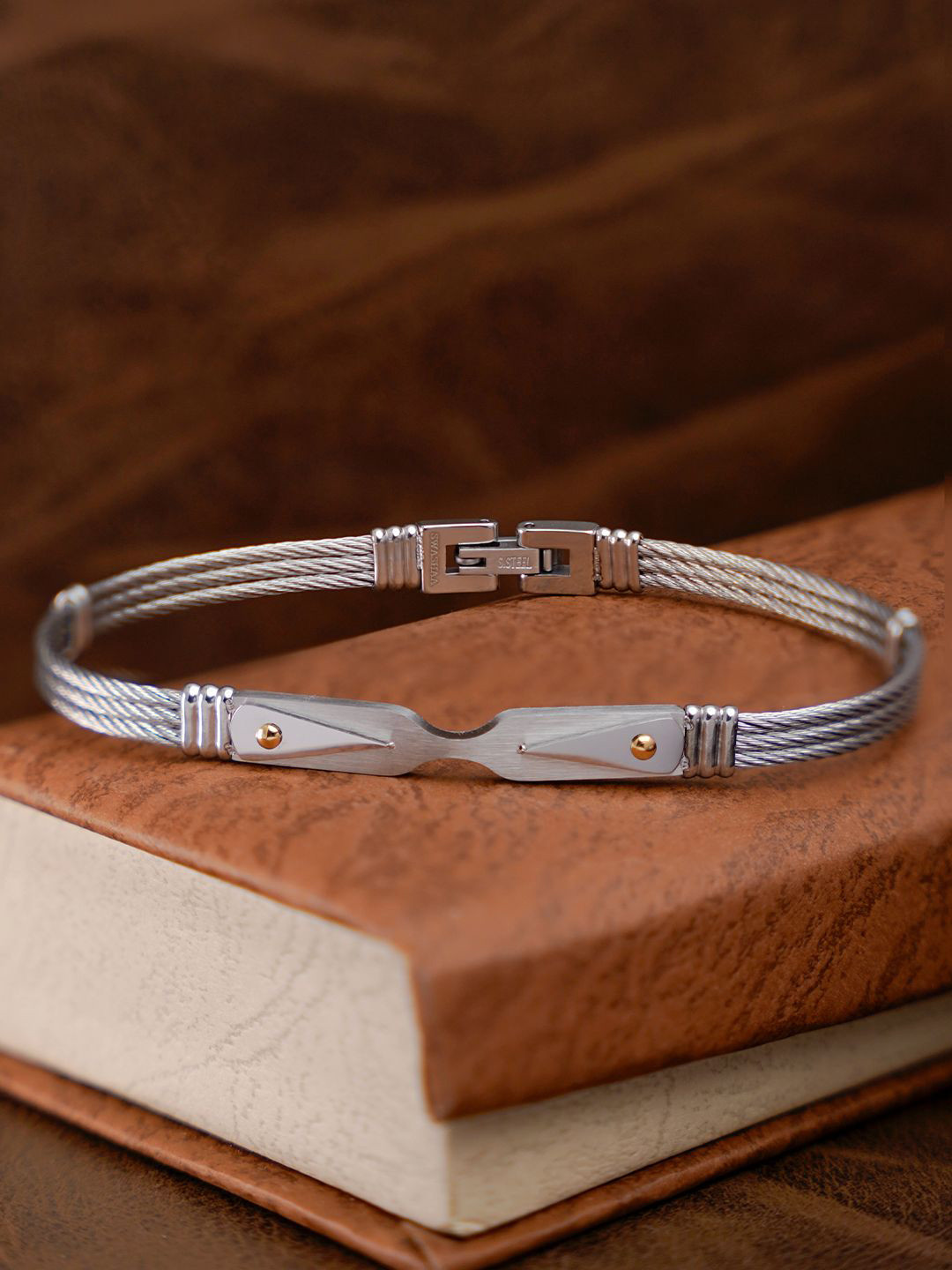 SWASHAA Cadman Wired Men Silver Plated Stainless Steel Wraparound Bracelet