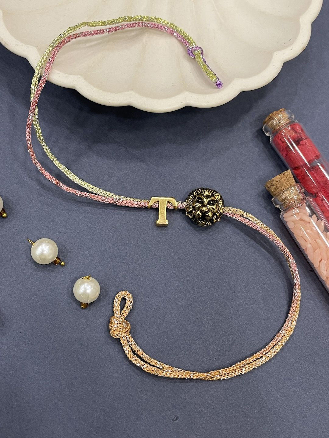 Digital Dress Room Letter T Lion Charm Thread Rakhi