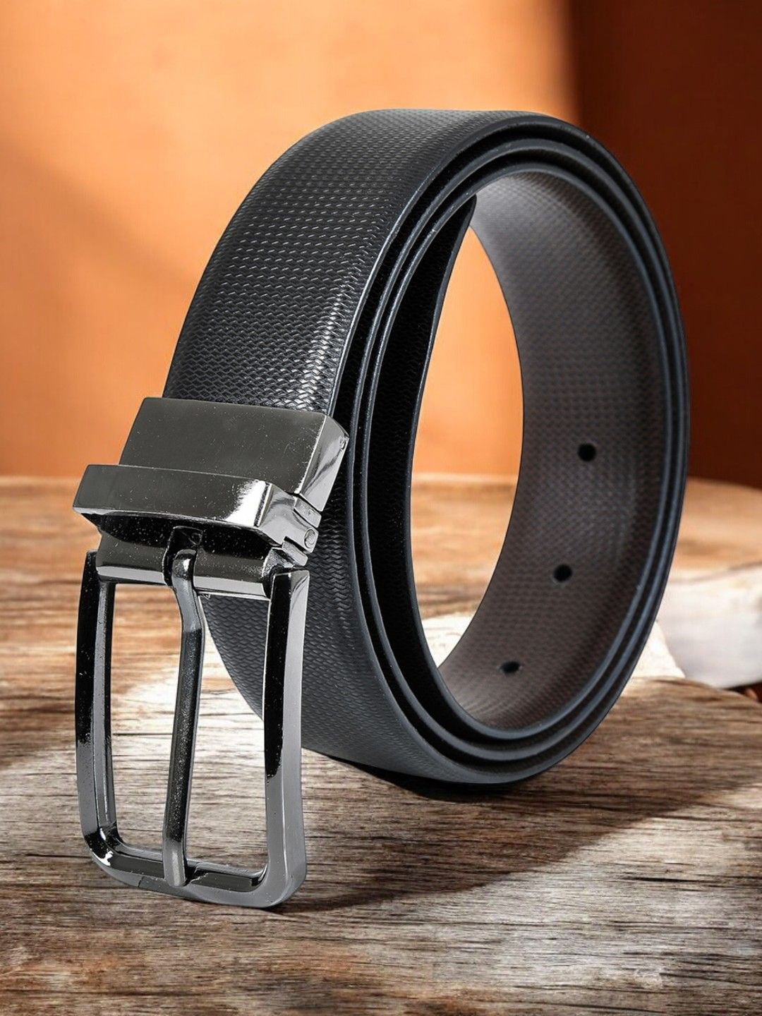 CRUSSET Men Textured Leather Tang Reversible Formal Belt