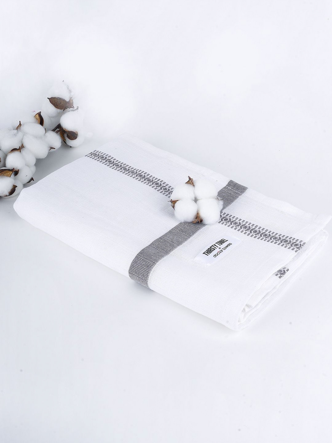 Thirsty Towel Grey & White Pure Cotton 150 GSM Double Cloth Bath Towel