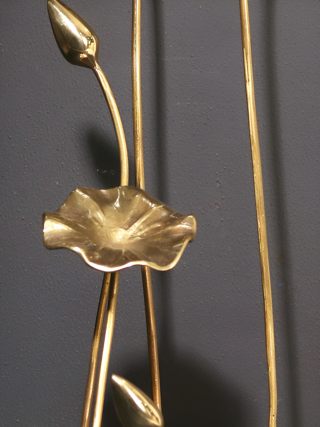 Exotic India Flowers and Buds Design Stand For Placing Deity Gold Brass Metallic Living Room Large Showpiece - 14 Inches