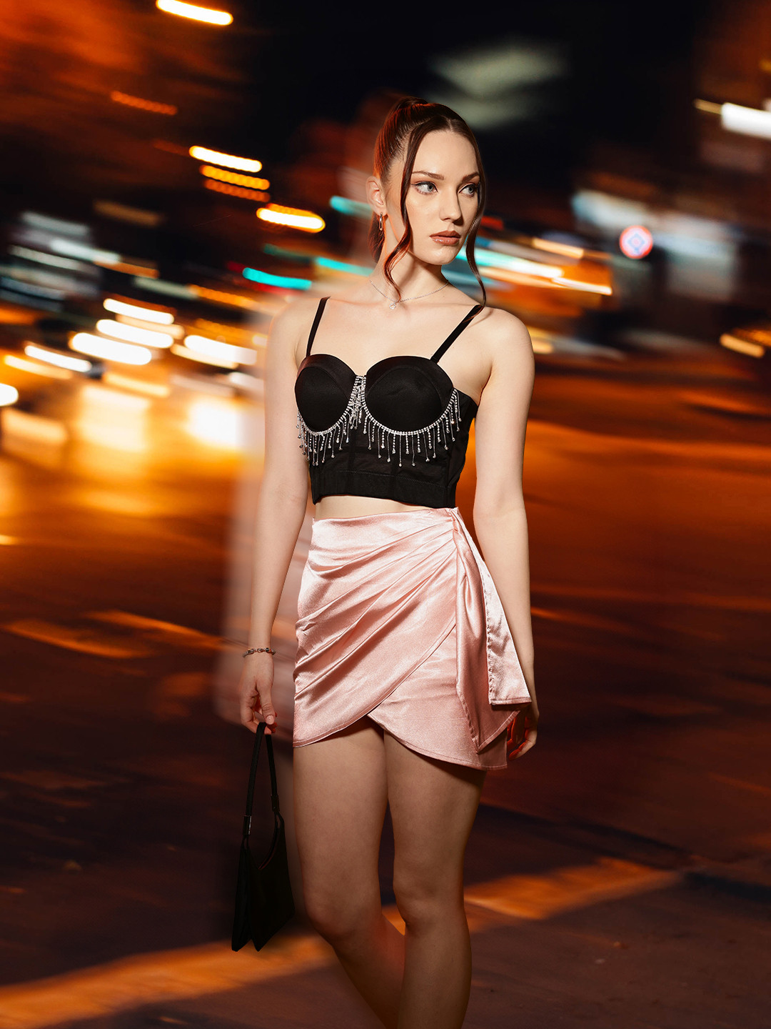 bebe Future Glam Studded Mesh Semi Sheer Corset Crop Top