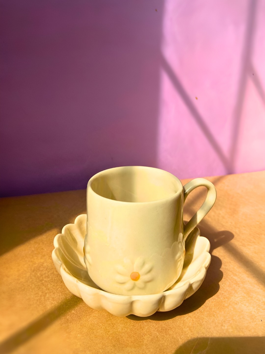 WEAVING HOMES White Floral Ceramic Handmade Mugs with Bowl-200ml