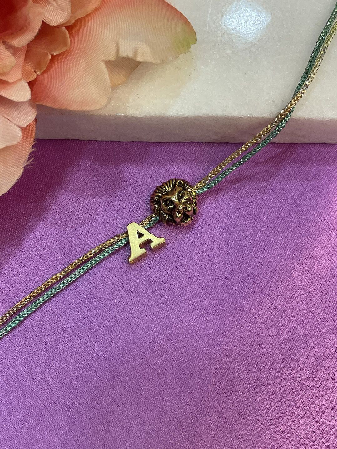 Digital Dress Room A Letter Lion Charm Thread Rakhi