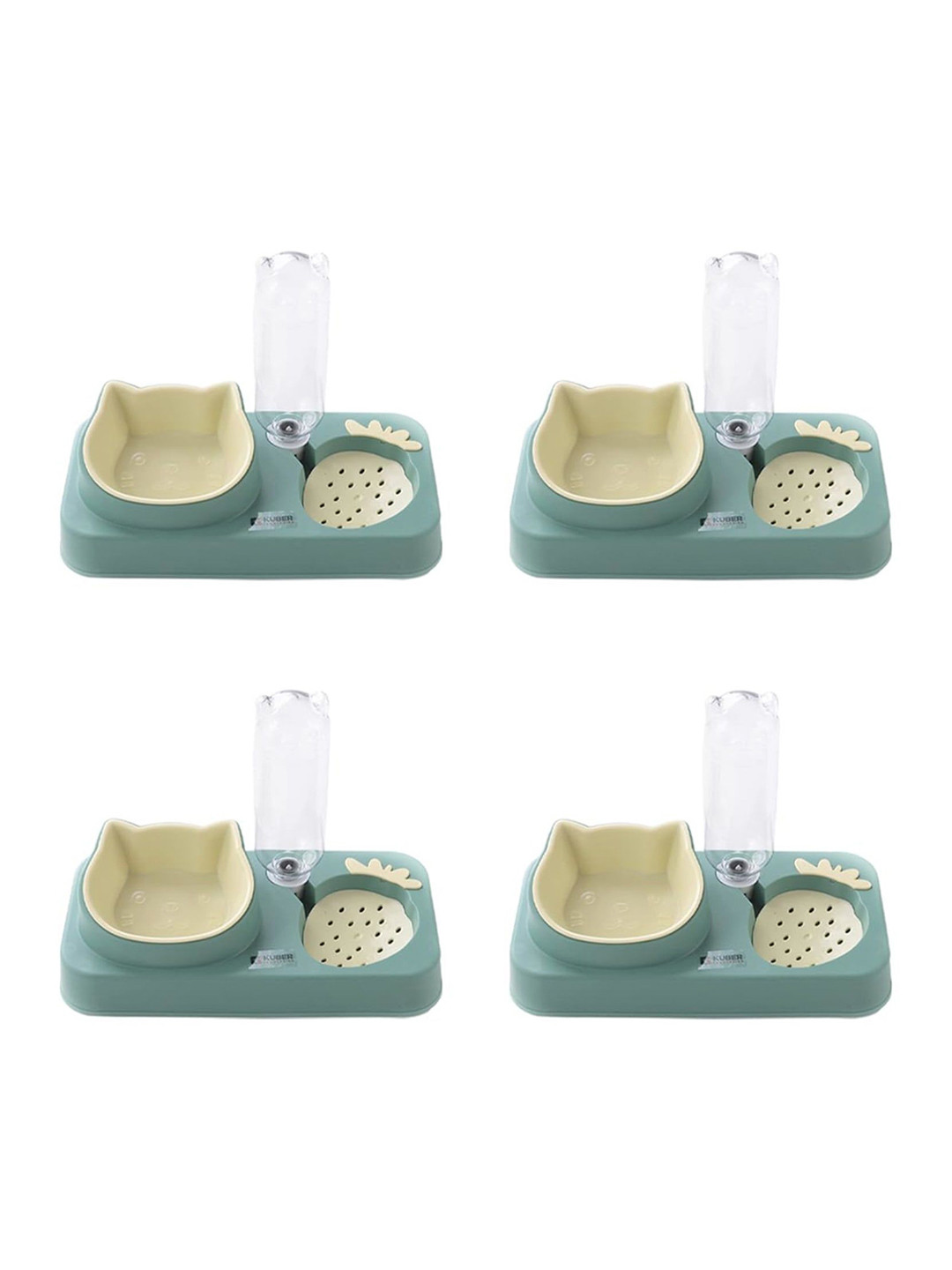 Kuber Industries 4 Pcs Green Plastic Pet Bowl With Replaceable Water Bottle