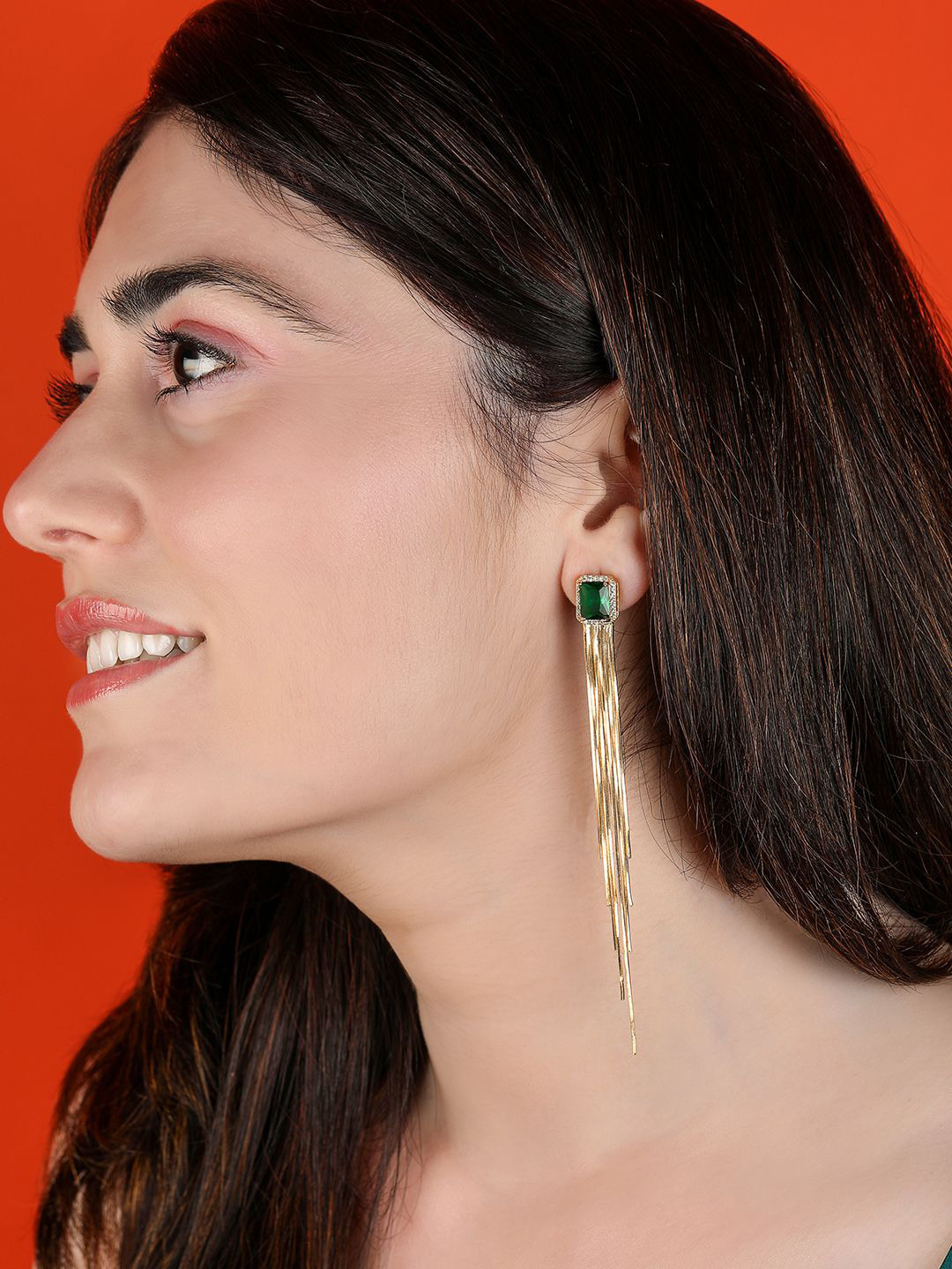 SWASHAA Thalia 18K Gold Plated Stainless Steel Cubic Zirconia Contemporary Drop Earrings