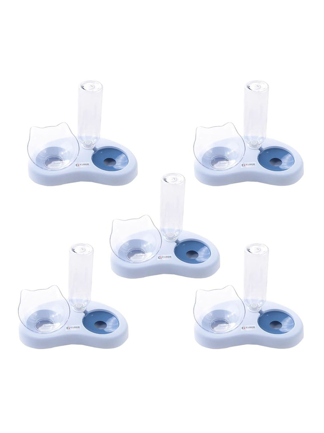 Kuber Industries 5 Pcs Plastic Blue Pet Bowl With Replaceable Water Bottle