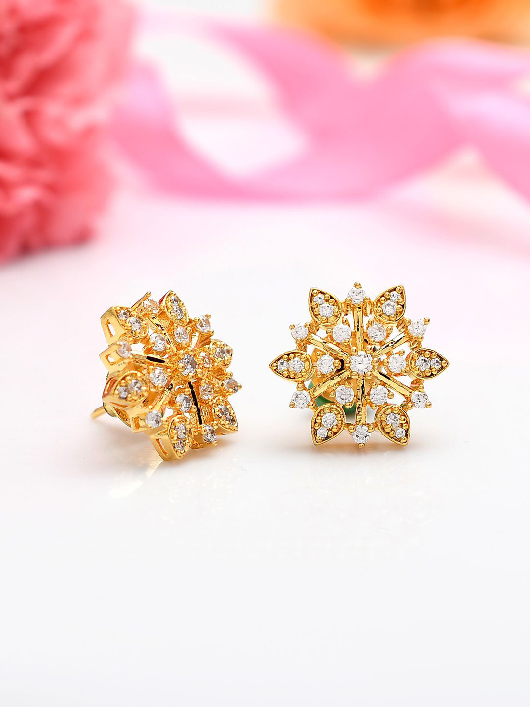 Sparkling Elegance Radiant Floral American Diamond Studs Earrings