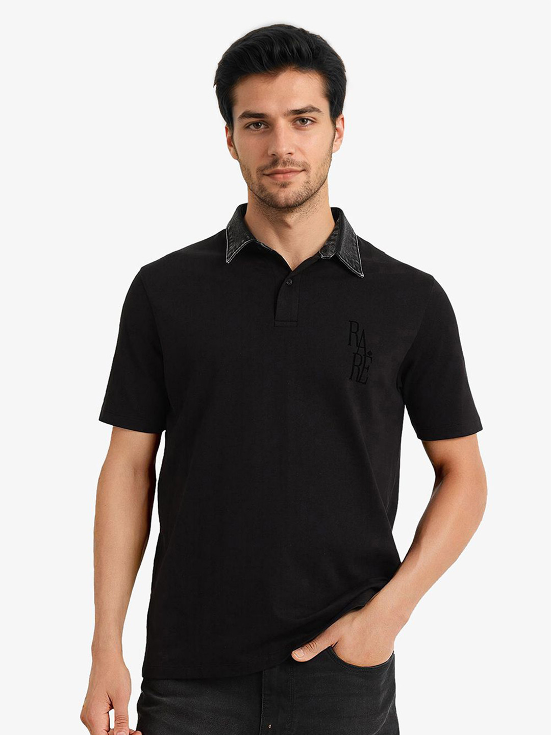 RARE RABBIT Men Polo Contrast Collar Solid T-shirt