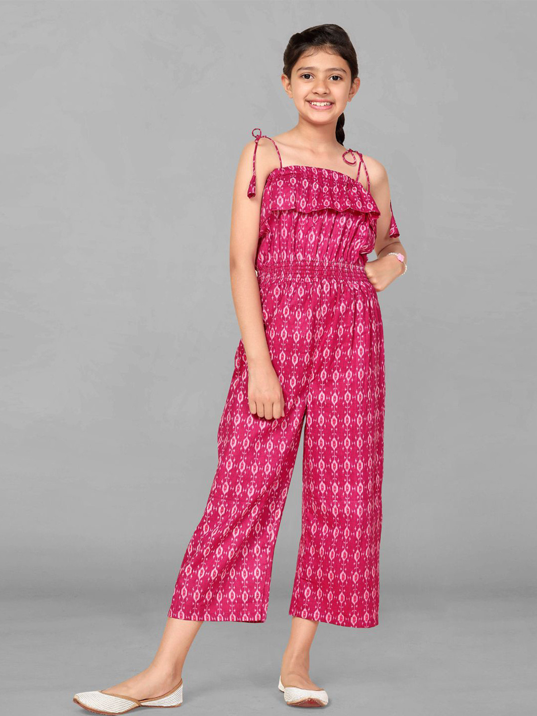 BAESD Girls Printed Off-Shoulder Ruffles Capri Jumpsuit