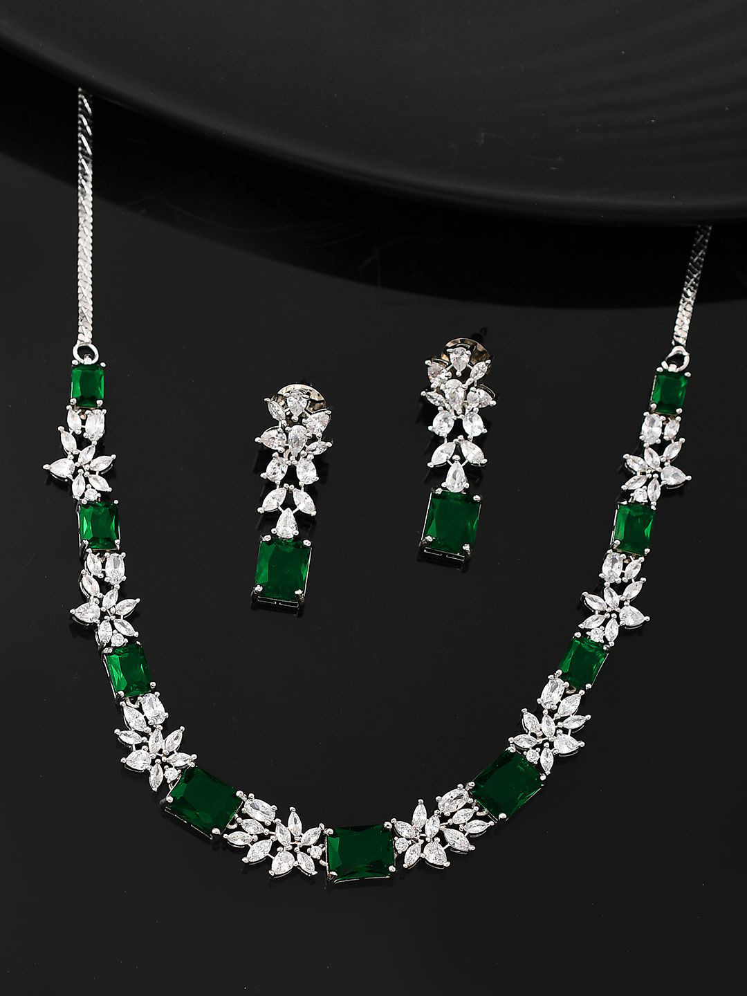 Voylla Silver-Plated Sparkling Elegance Vintage Charm American Diamond Jewellery Set