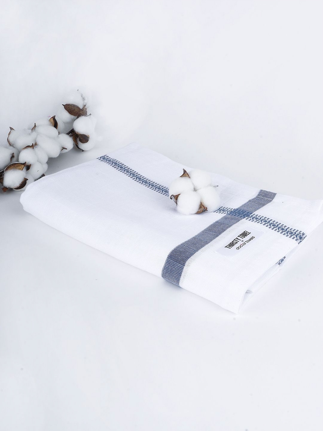 Thirsty Towel White & Blue Pure Cotton 150 GSM Double Cloth Bath Towel