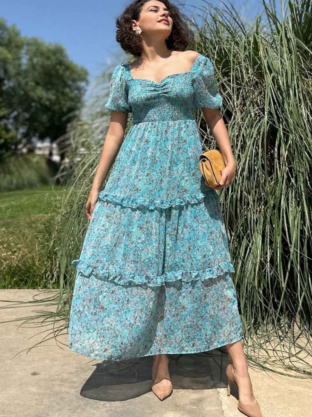 SHEETAL Associates Floral Print Georgette Tiered Maxi Dress