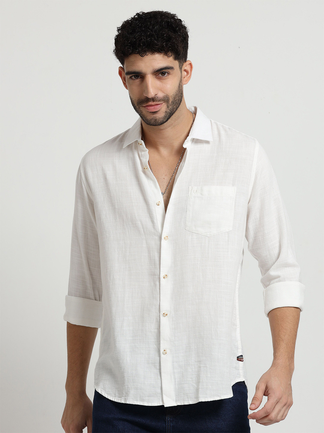 URBARO Men Smart Solid Slim Fit Pure Cotton Casual Shirt
