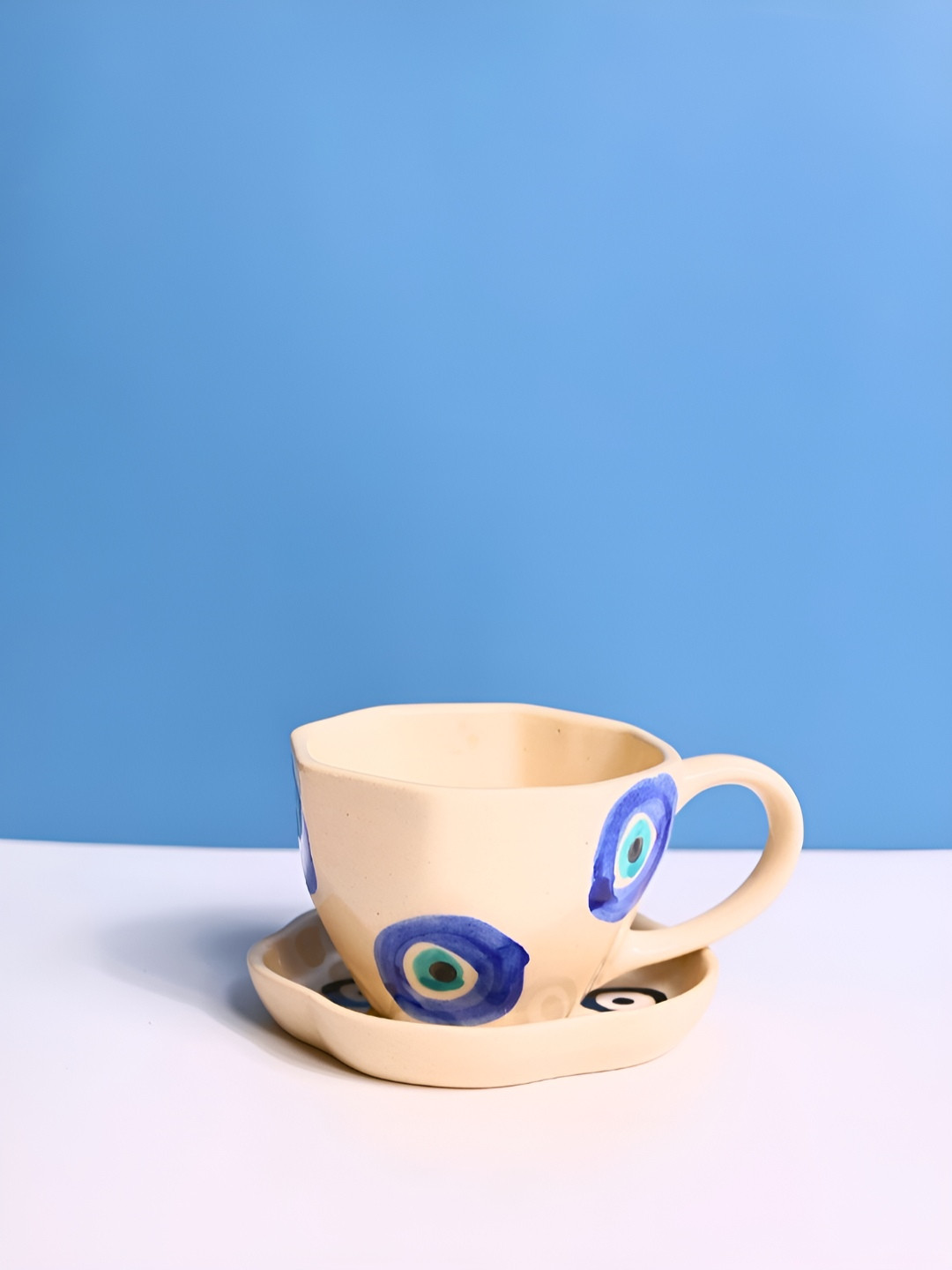 WEAVING HOMES White Conversational Ceramic Microwave Safe Mug with Dessert Plate-220ml