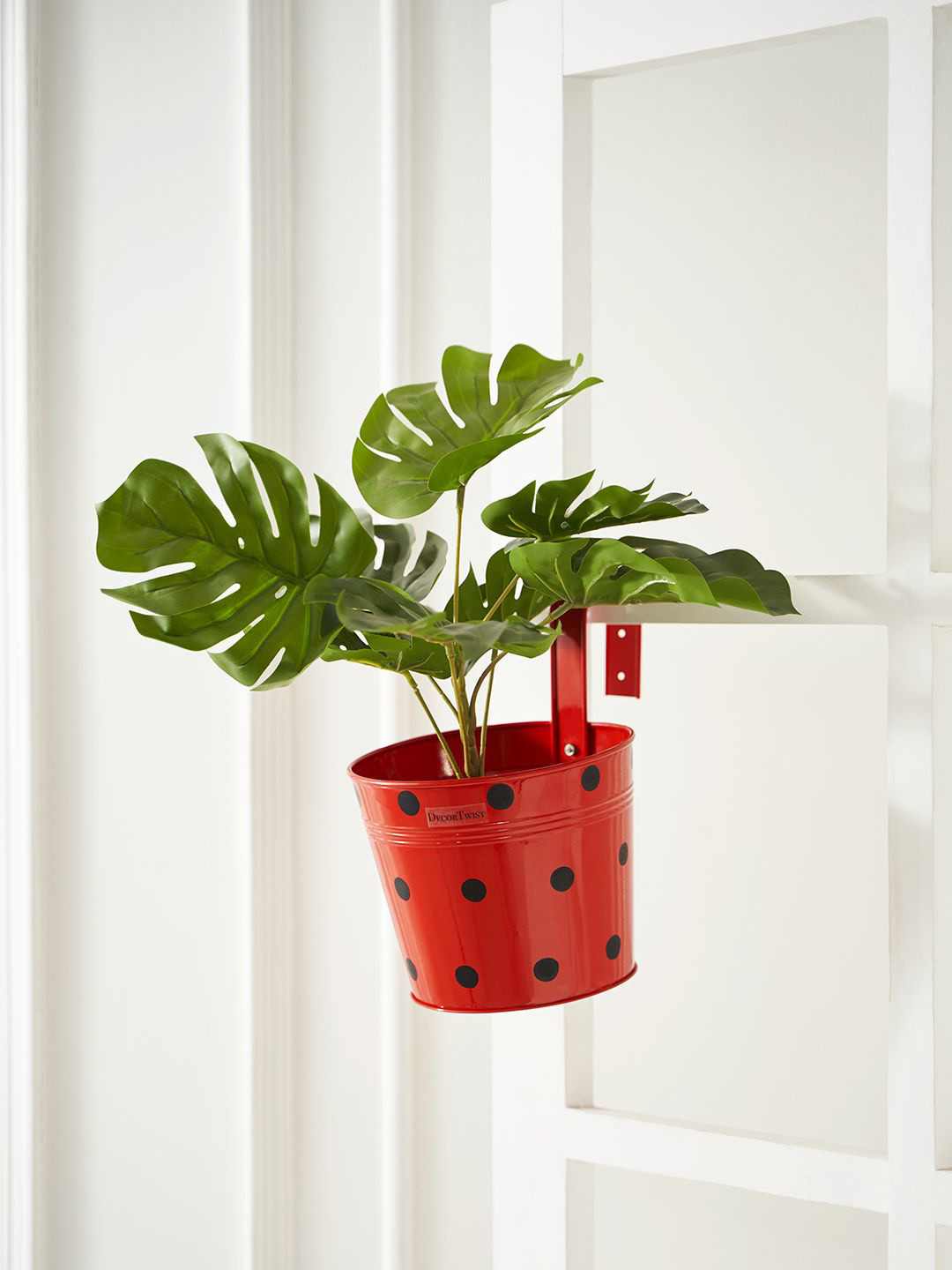 DecorTwist Red Metal Hanging Railing Planter