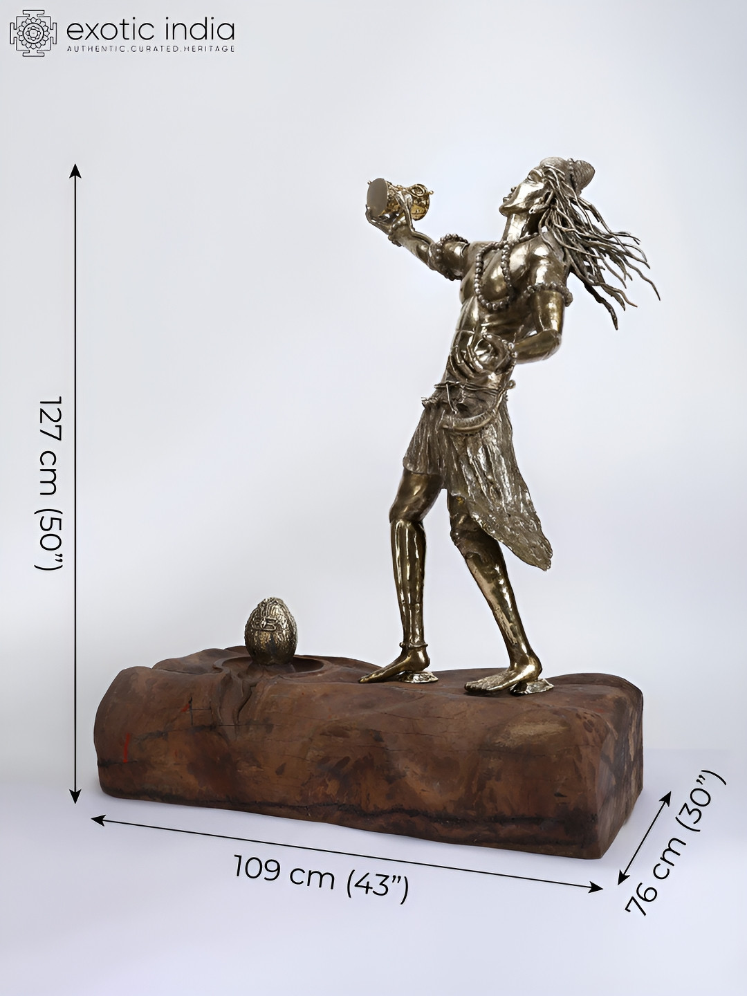 Exotic India Awesome Dance Of Lord Shiva Gold Brass Metallic Prayer Room Extra Large Showpiece - 30 Inches