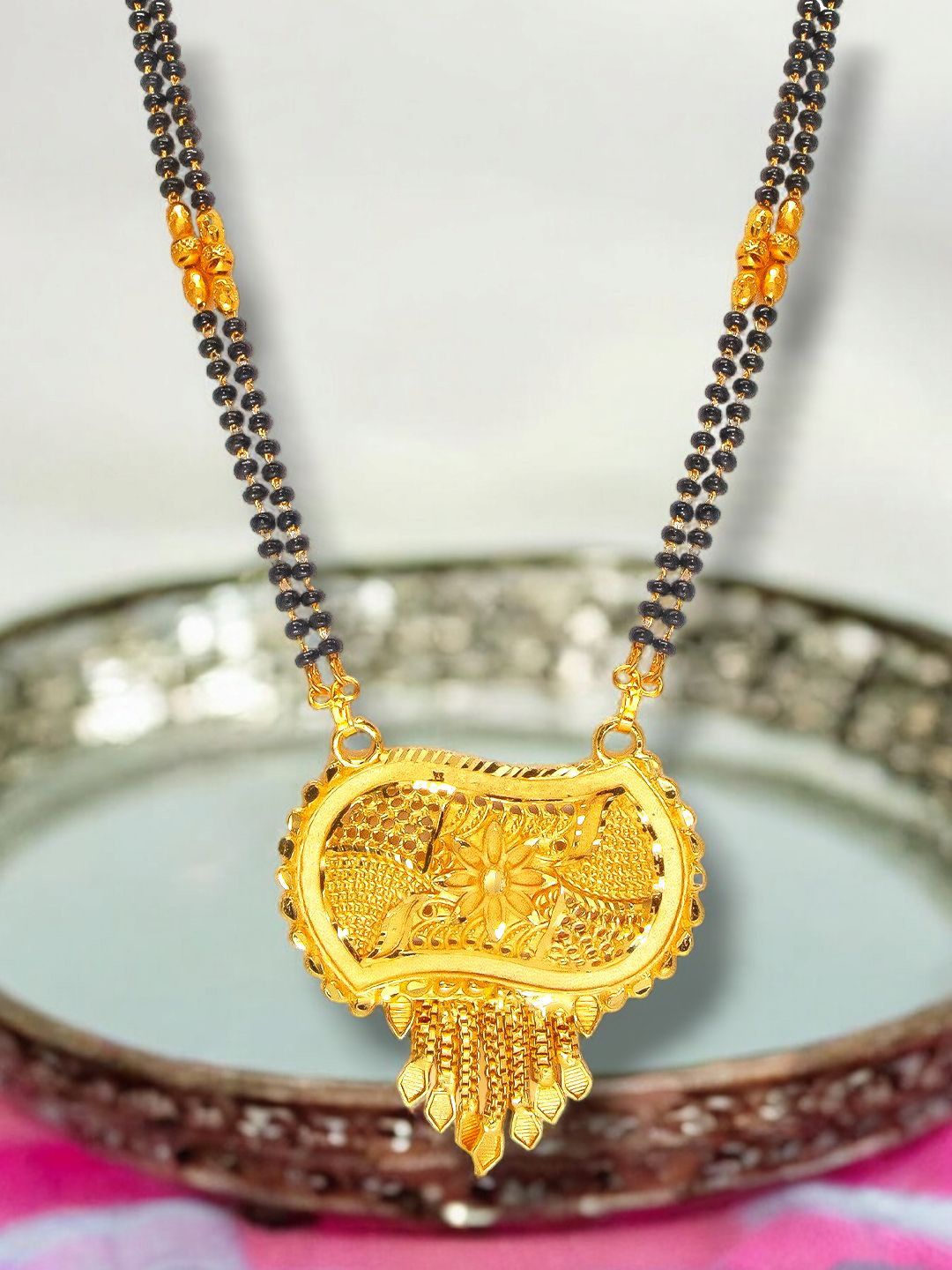 Manikya Gold-Plated Artificial Beads American Diamond Rhodium Mangalsutra