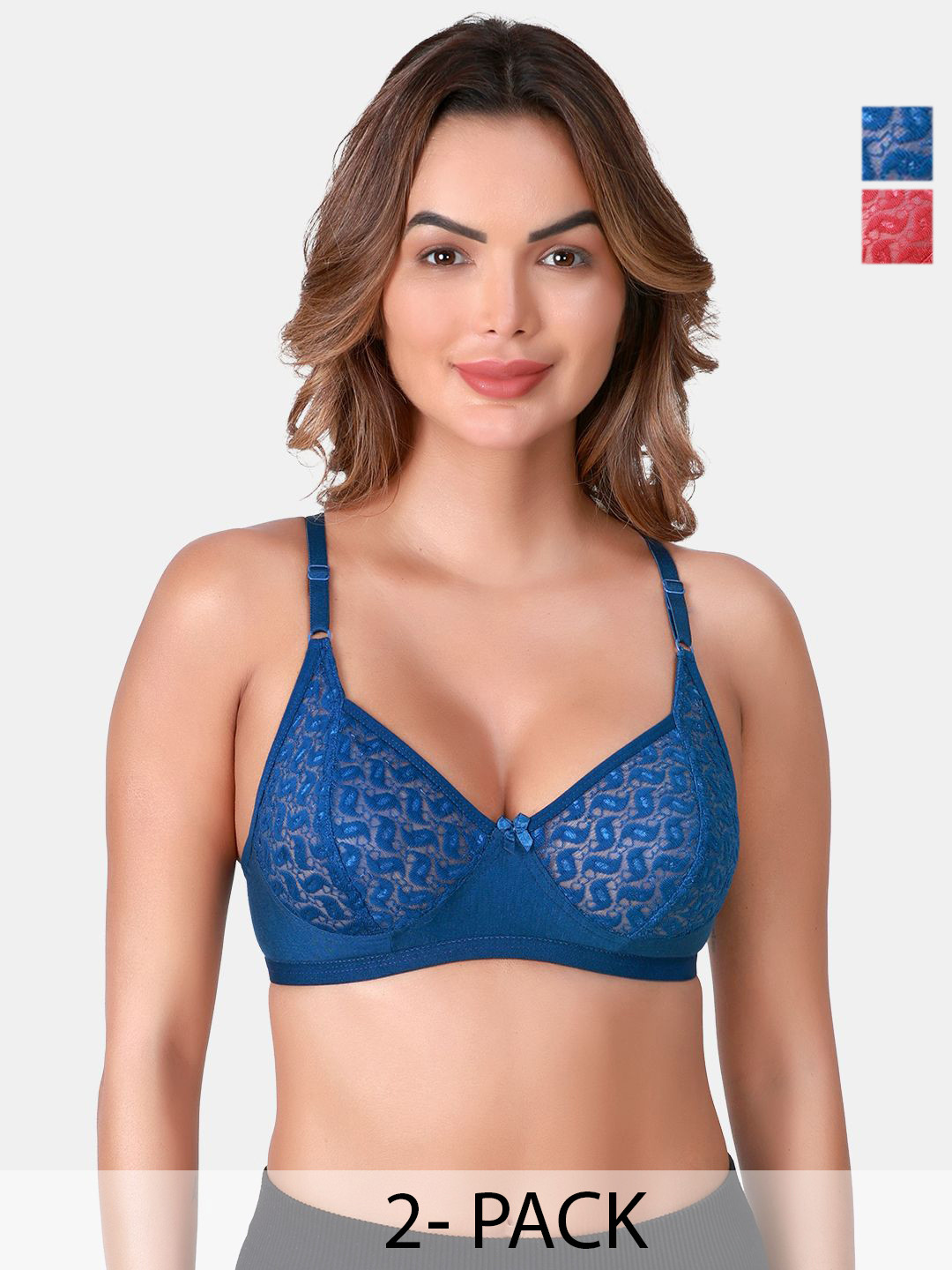 SKDREAMS Pack Of 2 Seamed Non Padded Full Coverage Bra