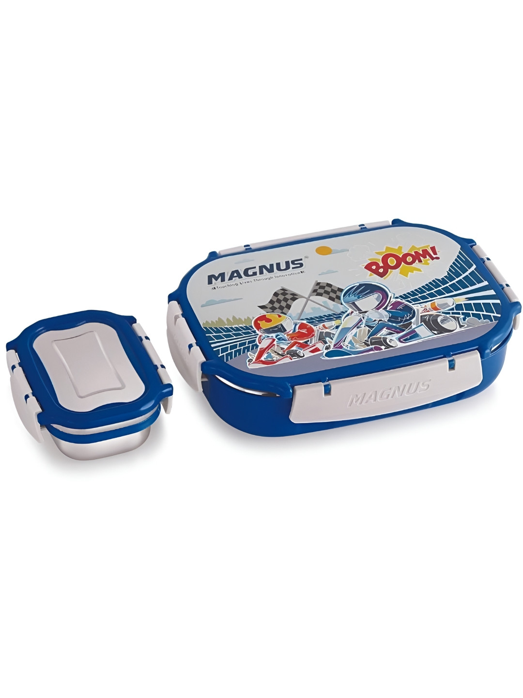 MAGNUS Blue & White 2 Pieces Stainless Steel Odor Free Lunchbox