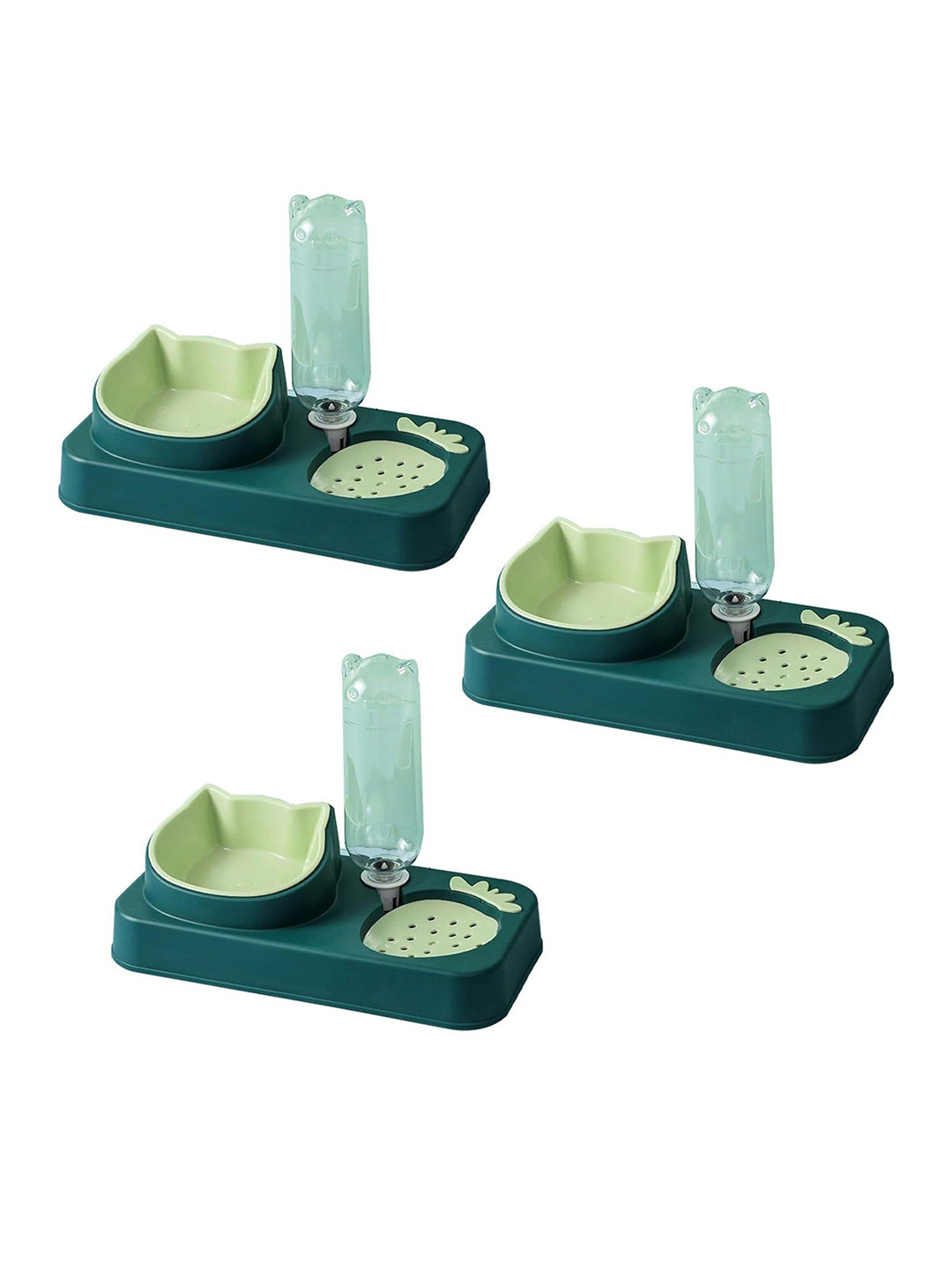 Kuber Industries 3 Pcs Industries Green Non Toxic Plastic Pet Bowls