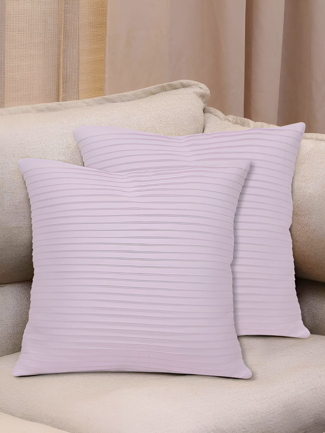 HOME COLORS.IN Violet  2 Pieces Striped Square Pure Cotton Cushion Covers