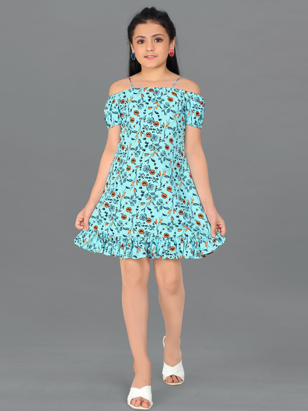 BAESD Girls Floral Printed Off-Shoulde Fit & Flare Dress