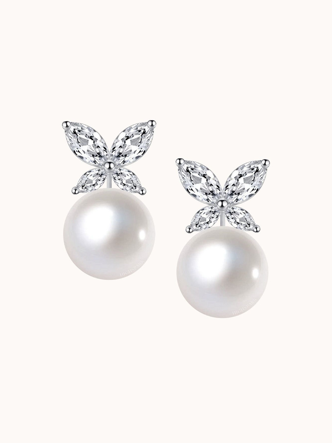 HighSpark 925 Sterling Silver Butterfly Pearl &  Swiss Zirconia Studs