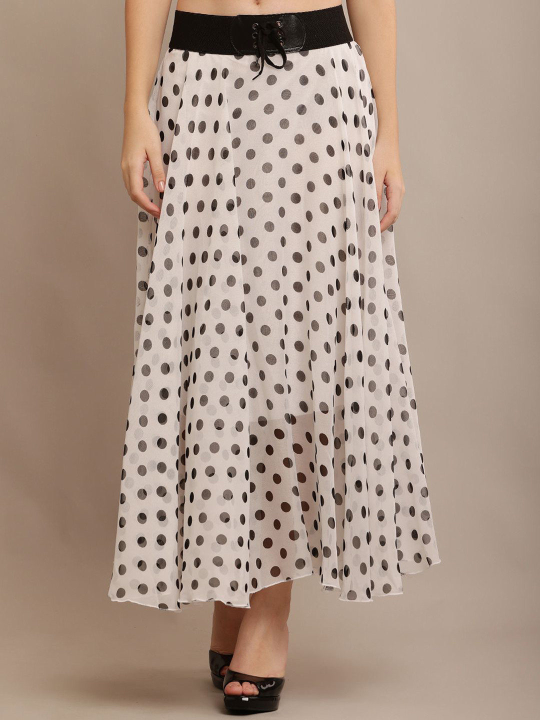 Raabta Fashion Georgette Dotted Print Midi Flared Skirt